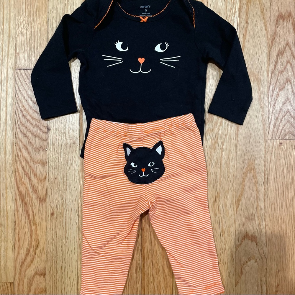 Carter’s Halloween Black Cat Onesie and Striped Leggings - 9MO